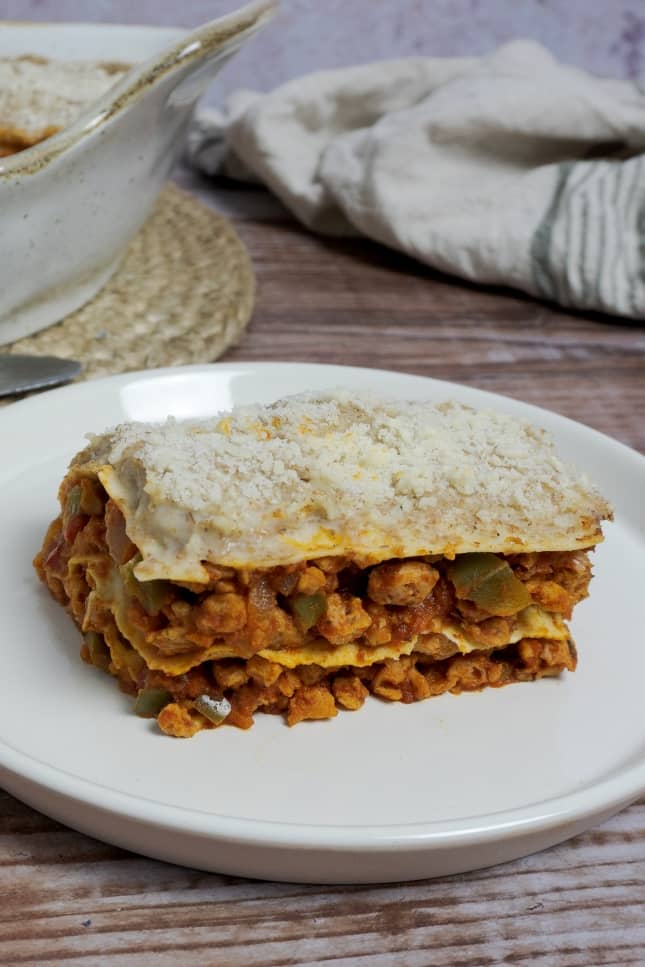 lasaña vegana de soja texturizada